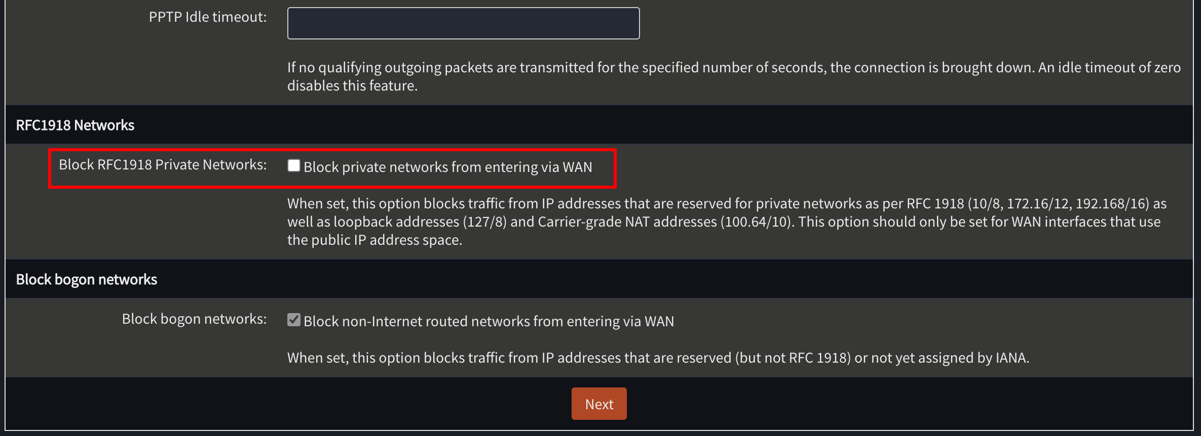 Block Private Networks