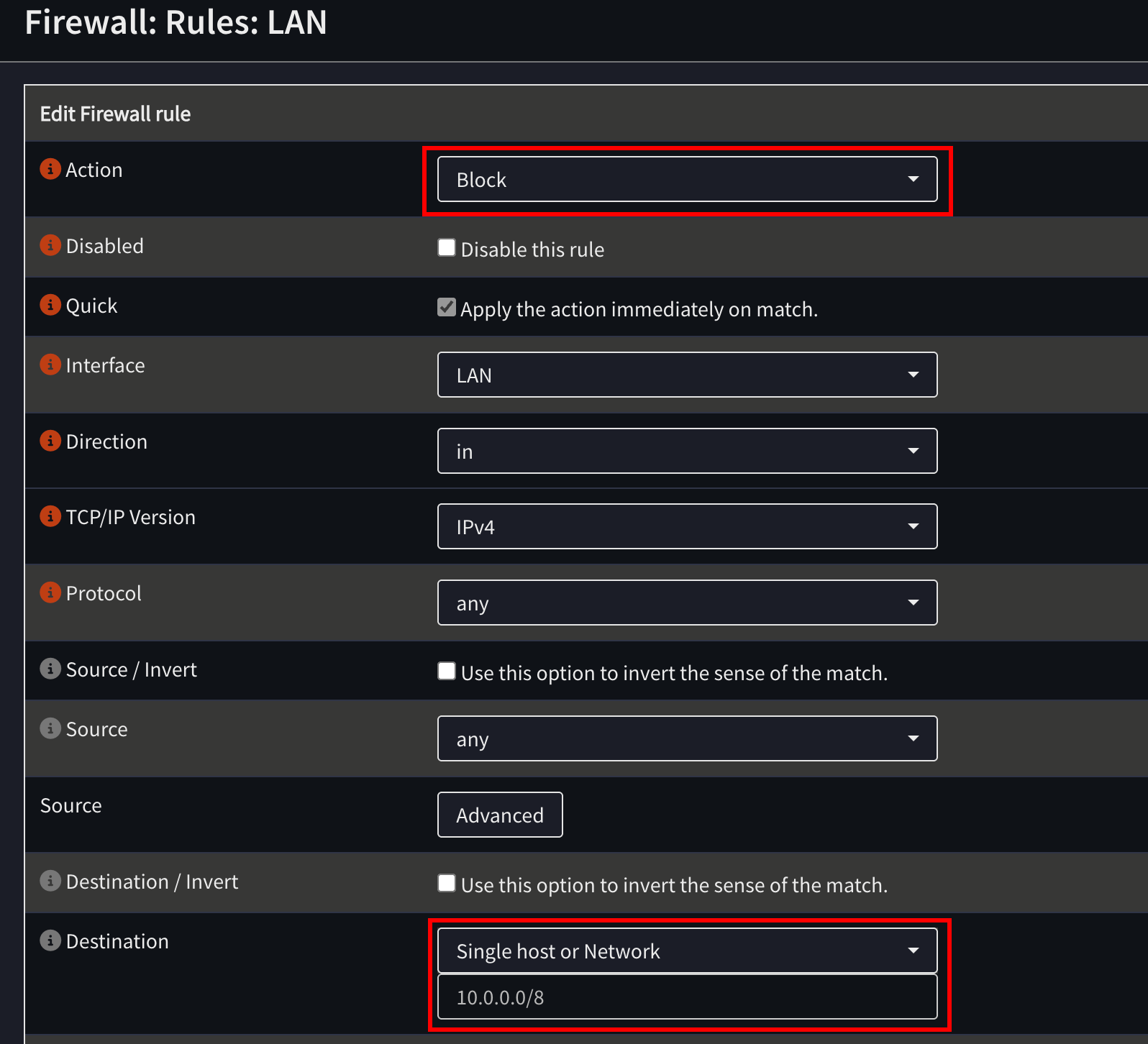 RFC 1918 Rule Example