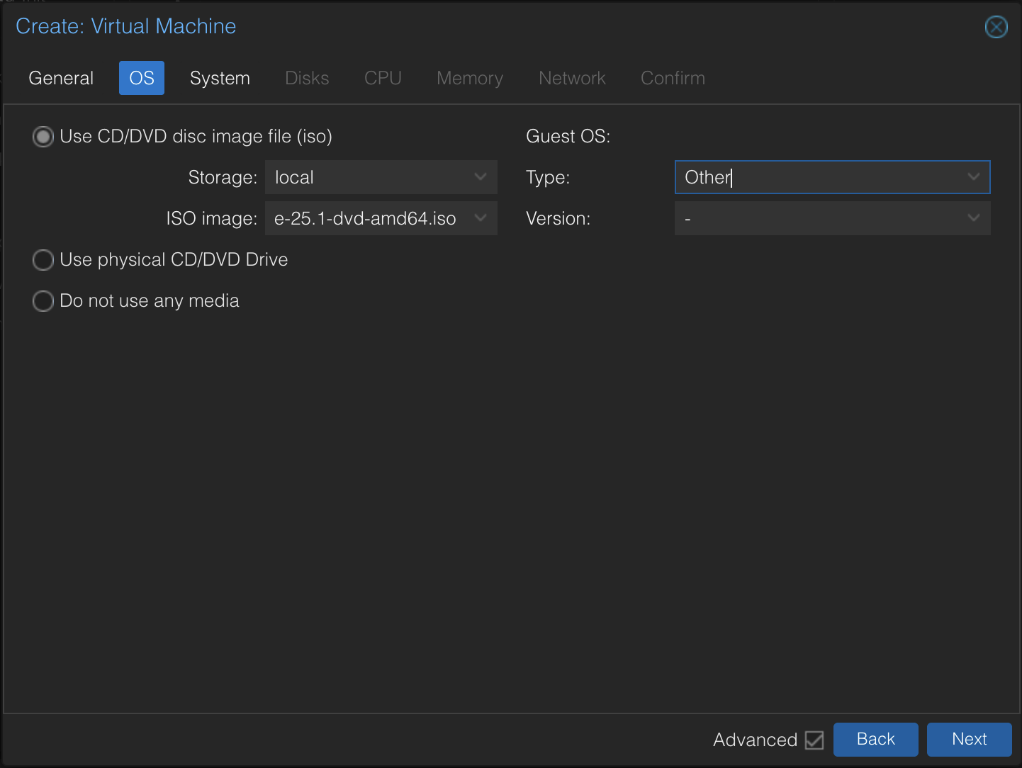 OPNsense VM ISO Selection