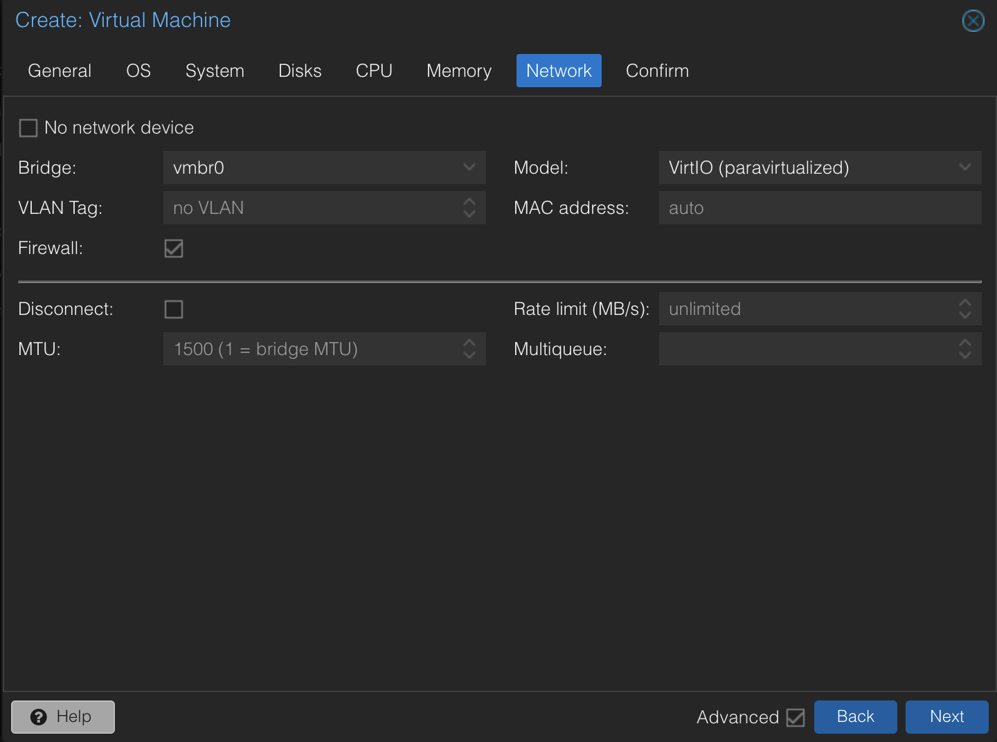 Set virtio network device