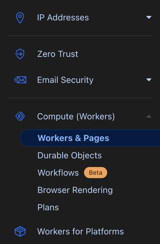 Workers & Pages button on Cloudflare dashboard